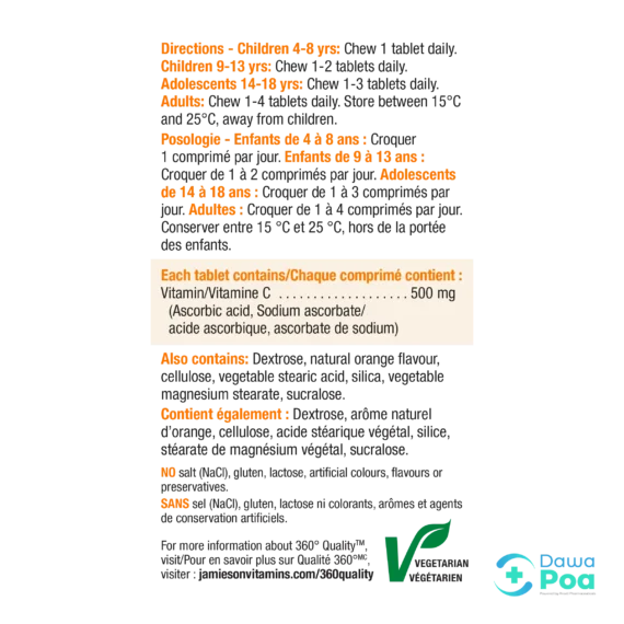 Jamieson Chewable C 500mg Tablets Tangy Orange2